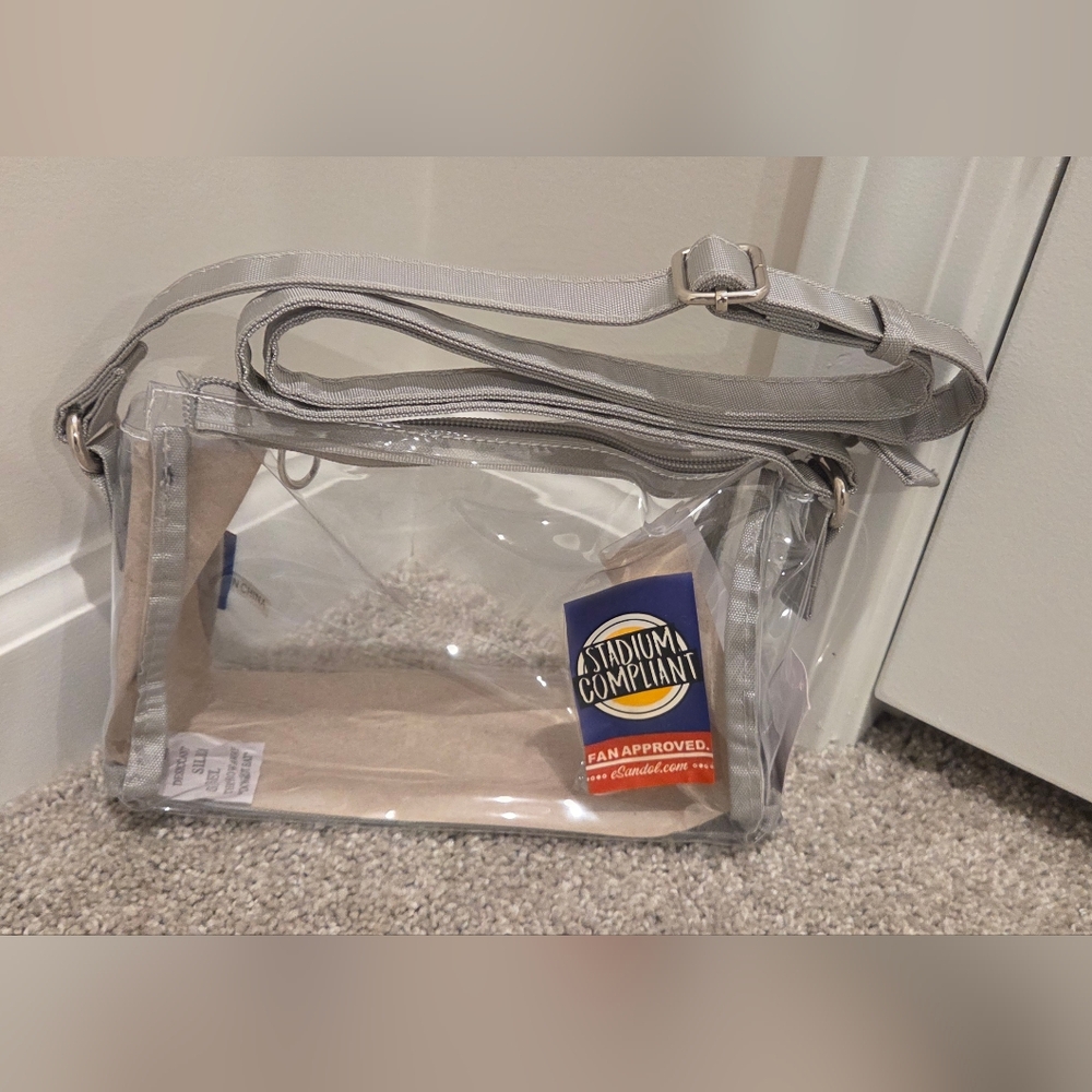 Stadium Compliant Clear Crossbody Bag in Silver Trim